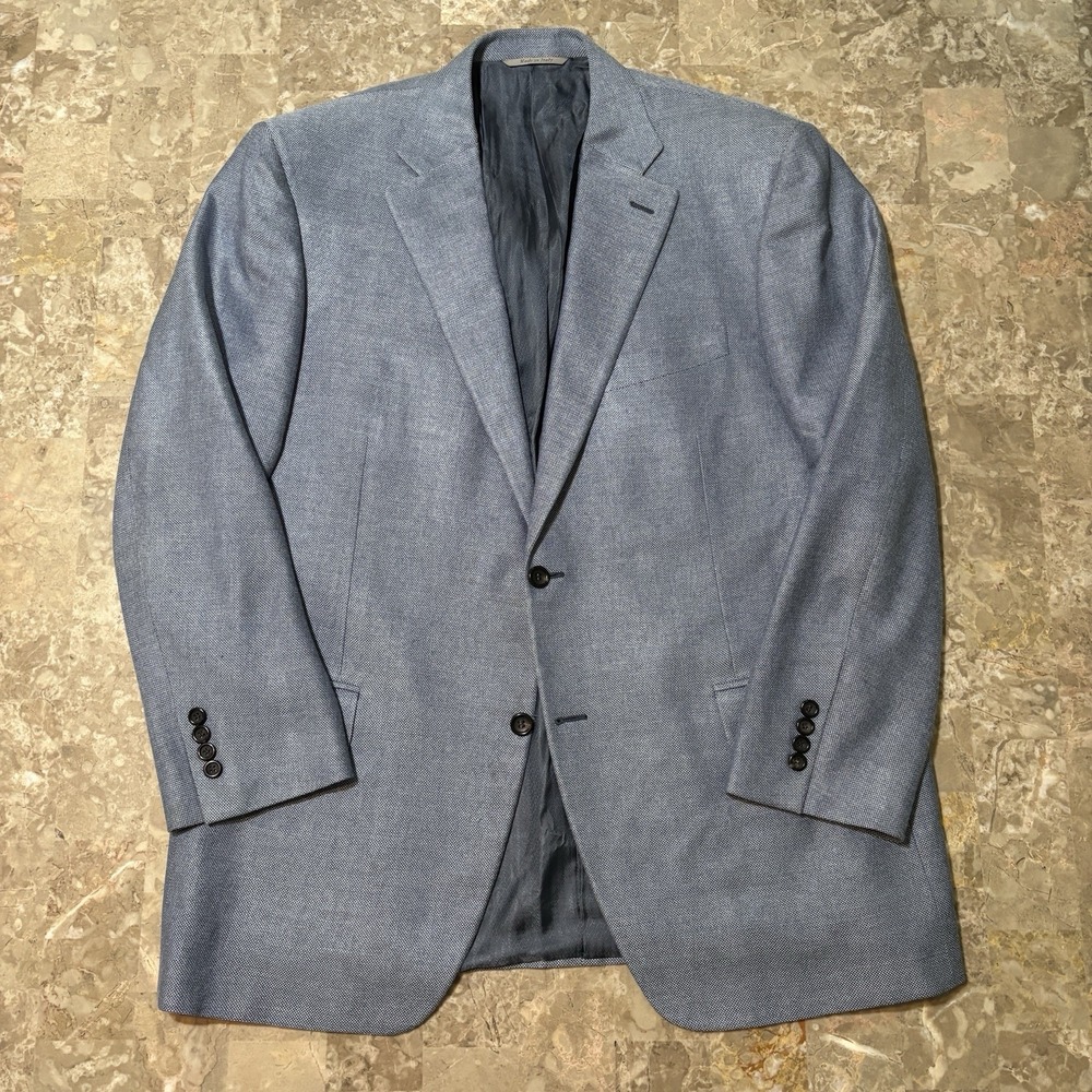 Canali Blazer Mens 56 R Blue Silk Wool Two Button Birdseye Italy FAIR